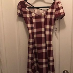 Maroon and cream plaid dress